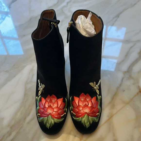 Aquazzura Embroidered Satin Booties - Picture 3 of 10